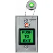 SECO-LARM - SD-7623-GSTQ - Illuminated green 2" square RTE plate with dual-color LED (red or green) and timer (1~180 sec). "PUSH TO EXIT" message can be replaced with included "PRESIONE PARA SALIR" message. NO/NC contact rated 5A@125VAC. 12~24 VDC. E