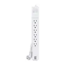 Cyber Power - CSP606U42A - 6-Outlet Surge Protector with 2 USB 2.4A, 900 Joules, 6FT Cord, EMI/RFI Filtering, White