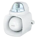SECO-LARM - SH-816S-SQ/C - 9~15 VDC Xenon Tube Strobe Light with 120dB Warble-Tone siren. 75 flashes/minute. 25W speaker with audio input for broadcasting messages, built-in tamper output, IP65. Clear Lens.