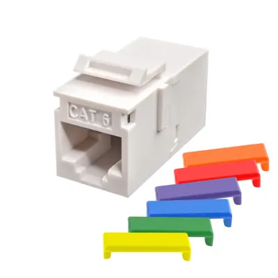 Simply 45 - S45-3260W-25 - Cat6 UTP White Keystone Feed-Thru Coupler - w/6-Color Snap-On ID Bars Included. 1ea/Bag, 25/Pack