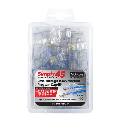 Simply 45 - S45-1501P - PROSeries Pass Through Blue Tint - Cat5e UTP with Cap45 - 50pc Clamshell 