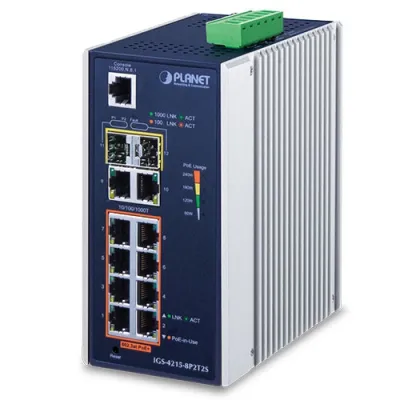 Planet - IGS-4215-8P2T2S - Industrial 8-Port 10/100/1000T 802.3at PoE + 2-Port 10/100/100T + 2-Port 100/1000X SFP Managed