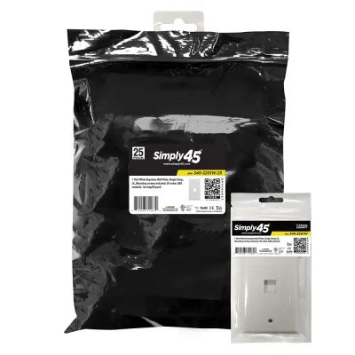 Simply 45 - S45-3201W-25 - 1 Port White Keystone Wall Plate, Standard, Single Gang, UL - 1EA/Bag, 25/Pack
