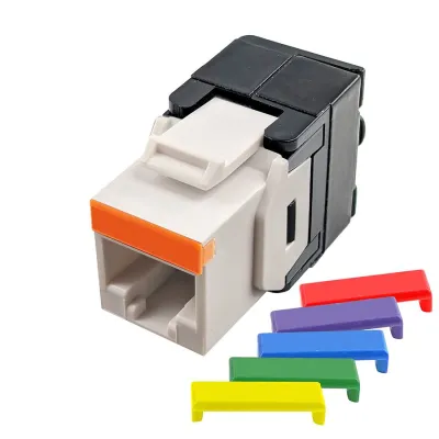 Simply 45 - S45-3500W-25 - Cat5e UTP 180° White Keystone Jack, Toolless, Dust Cover, w/6-Color Snap-On ID Bars Included. 1ea/Bag, 25/Pack