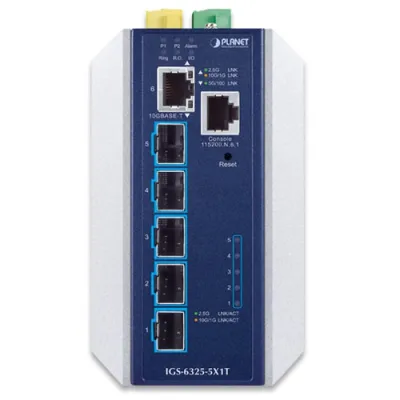 Planet - IGS-6325-5X1T - Industrial Layer 3 5-Port 10GBASE-X SFP+ + 1-Port 10GBASE-T Managed Ethernet Switch