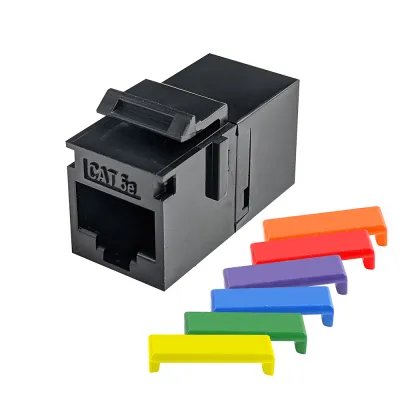 Simply 45 - S45-3250B-25 - Cat5E UTP Black Keystone Feed-Thru Coupler - w/6-Color Snap-On ID Bars Included. 1ea/Bag, 25/Pack