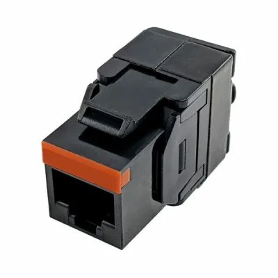 Simply 45 - S45-3500B - Cat5e UTP 180° Black Keystone Jack, Toolless, Dust Cover, w/6-Color Snap-On ID Bars Included. 1ea/bag