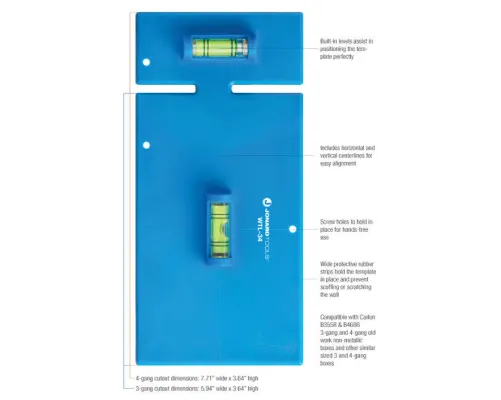 Jonard Tools - WTL-34 - Wall Box Template & Level for Old Work 3&4 Gang Electrical Box.