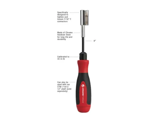 Jonard Tools - CTW-71638 - F Connector Torque Wrench, 30 in-lb, 8"