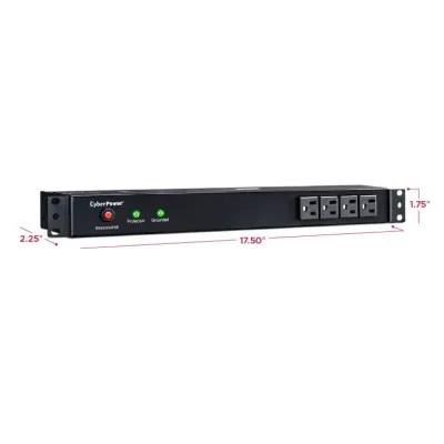 CYBERPOWER - RKBS15S4F8R - 3600 J, 120 V, NEMA 5-15P plug, 12 NEMA 5-15R (4 front, 8 rear), 15 ft cord, Limited lifetime warranty