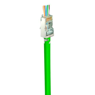 Simply 45 - S45-1650P - PROSeries Pass Through 1 Piece Shielded External Ground Green Tint - Cat6 STP with Cap45 - 50pc Jar