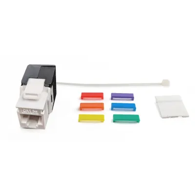 Simply 45 - S45-3500W-25 - Cat5e UTP 180° White Keystone Jack, Toolless, Dust Cover, w/6-Color Snap-On ID Bars Included. 1ea/Bag, 25/Pack