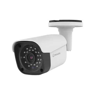 Hanwha - ACO-6020R - Wisenet A Series 2MP IR bullet camera, AHD / TVI / CVI / CVBS formats are available, 2MP @ 30 FPS, 3.6mm fixed focal lens, FoV H: 81° / V: 42°, DWDR, IR distance 25m(82 ft), day & night , IP67, IK10, 12VDC, Analog, white.