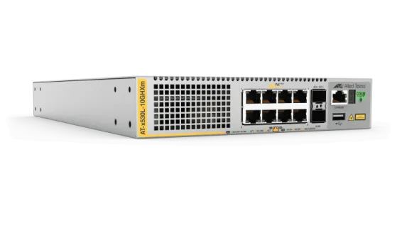 Hanwha - AT-x530L-10GHXm-90 - AT 8 x 1/2.5/5 Gigabit Ethernet PoE++ switch with advanced management features, 2x 10GB (SFP+)uplink, 500W total PoE budget (NDAA and TAA compliant)