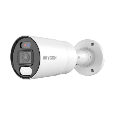 AVYCON - AVC-NDB51F28 - 5MP (2592x1944), H.265+ Bullet IP Active Deterrence Full Color Camera, True WDR, AI, InfiniteColor™, 5MP@30FPS, Triple Stream, 2.8mm Lens, MicroSD, Onvif, DC12V / PoE, IP67, White