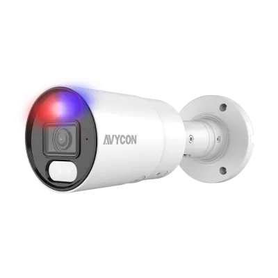 AVYCON - AVC-NDB51F28 - 5MP (2592x1944), H.265+ Bullet IP Active Deterrence Full Color Camera, True WDR, AI, InfiniteColor™, 5MP@30FPS, Triple Stream, 2.8mm Lens, MicroSD, Onvif, DC12V / PoE, IP67, White