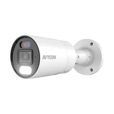 AVYCON - AVC-NDB51F28 - 5MP (2592x1944), H.265+ Bullet IP Active Deterrence Full Color Camera, True WDR, AI, InfiniteColor™, 5MP@30FPS, Triple Stream, 2.8mm Lens, MicroSD, Onvif, DC12V / PoE, IP67, White