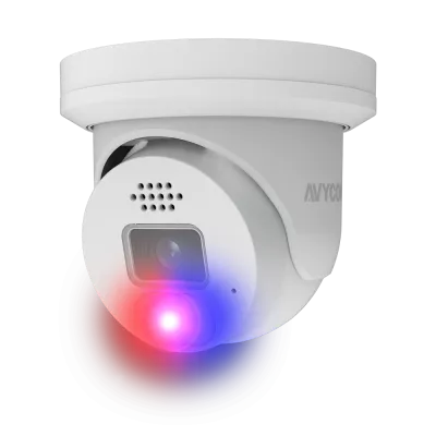 AVYCON - AVC-NDE51F28 - 5MP (2592x1944), H.265+ Turret IP Active Deterrence Full Color Camera, True WDR, AI, InfiniteColor™, 5MP@30FPS, Triple Stream, 2.8mm Lens, MicroSD, Onvif, DC12V / PoE, IP67, White