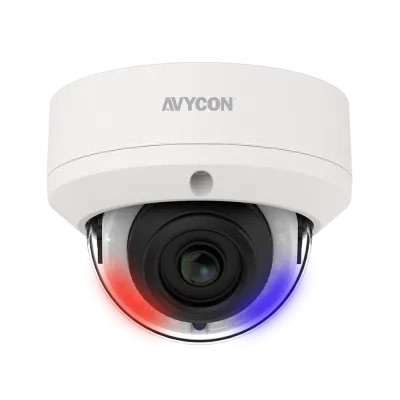 AVYCON - AVC-NDV51F28 - 5MP (2592x1944), H.265+ Vandal Dome IP Active Deterrence Full Color Camera, True WDR, AI, InfiniteColor™, 5MP@30FPS, Triple Stream, 2.8mm Lens, MicroSD, Onvif, DC12V / PoE, IP67, White