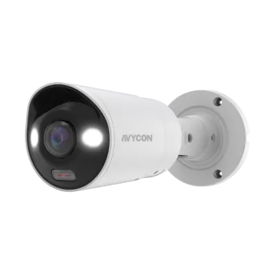 AVYCON - AVC-NPB81F180 - 8MP (4K), H.265+ InfiniteColor, Panoramic Bullet AI Diversity IP Camera, True WDR, 8MP@20FPS, Full Color (white light), Built-in Mic, Speaker (2-way), Siren, 180 Panoramic Lens, MicroSD, Onvif, DC12V / PoE, IP67, White