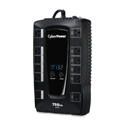 CYBERPOWER - AVRG750LCD - 750VA/450W, Simulated Sine Wave, NEMA 5-15P, 5 ft cord, 12 (6 surge, 6 surge + battery backup), PowerPanel Personal Edition software, 3 year warranty