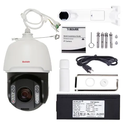 BOLIDE - BN1009/PTZ4K/NDAA - 8MP ( 4K ) 37x Optical 16x Digital Zoom Active Deterrent PTZ , Built-in Microphone and Speaker, Dual Source Illumination, iPac AI Enabled, Supports Audio and Light Alarm with Blue and Red Flashing Light, IR Up to 656 Feet