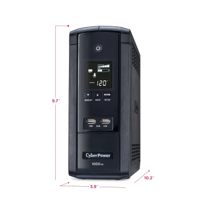 CYBERPOWER - BRG1000AVRLCD - 1000VA/600W Line Interactive UPS, Mini-tower, 10 Outlets, AVR, LCD, USB Charge Ports, Serial/USB, 5 Yr Warranty