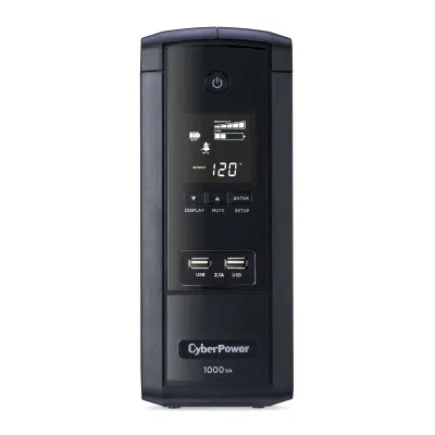 CYBERPOWER - BRG1000AVRLCD - 1000VA/600W Line Interactive UPS, Mini-tower, 10 Outlets, AVR, LCD, USB Charge Ports, Serial/USB, 5 Yr Warranty