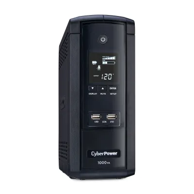 CYBERPOWER - BRG1000AVRLCD - 1000VA/600W Line Interactive UPS, Mini-tower, 10 Outlets, AVR, LCD, USB Charge Ports, Serial/USB, 5 Yr Warranty