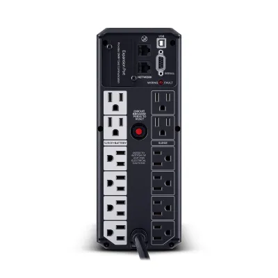 CYBERPOWER - BRG1500AVRLCD2 - 1500VA/900W Line Interactive UPS, Mini-tower, 12 Outlets, AVR, LCD, USB Charging, 5 Yr Warranty