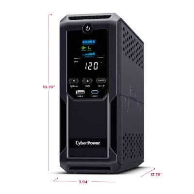 CYBERPOWER - BRG1500AVRLCD2 - 1500VA/900W Line Interactive UPS, Mini-tower, 12 Outlets, AVR, LCD, USB Charging, 5 Yr Warranty