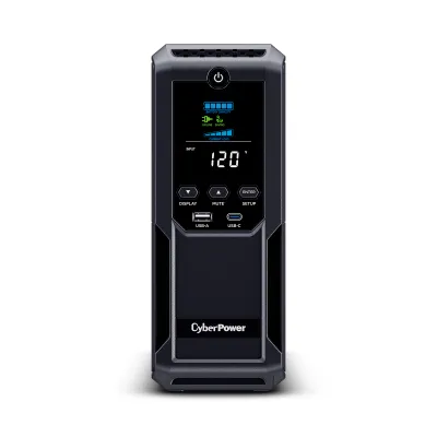 CYBERPOWER - BRG1500AVRLCD2 - 1500VA/900W Line Interactive UPS, Mini-tower, 12 Outlets, AVR, LCD, USB Charging, 5 Yr Warranty
