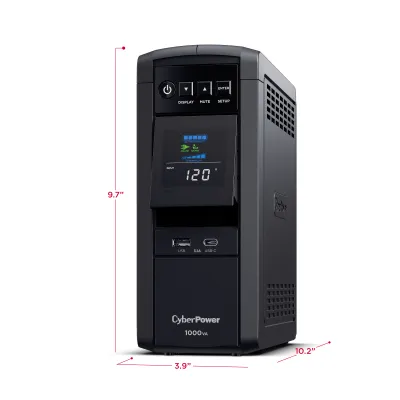 CYBERPOWER - CP1000PFCLCD - 1000VA/600W Sine wave UPS, NEMA 5-15P w/5ft Cord, 10 NEMA 5-15R Outlets, USB, Relay, 2 USB charge ports, PowerPanel Personal Software, 3 Yr Warranty