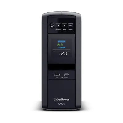 CYBERPOWER - CP1000PFCLCD - 1000VA/600W Sine wave UPS, NEMA 5-15P w/5ft Cord, 10 NEMA 5-15R Outlets, USB, Relay, 2 USB charge ports, PowerPanel Personal Software, 3 Yr Warranty