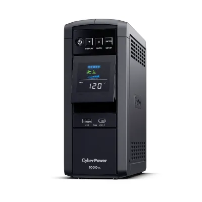 CYBERPOWER - CP1000PFCLCD - 1000VA/600W Sine wave UPS, NEMA 5-15P w/5ft Cord, 10 NEMA 5-15R Outlets, USB, Relay, 2 USB charge ports, PowerPanel Personal Software, 3 Yr Warranty