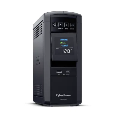 CYBERPOWER - CP1000PFCLCD - 1000VA/600W Sine wave UPS, NEMA 5-15P w/5ft Cord, 10 NEMA 5-15R Outlets, USB, Relay, 2 USB charge ports, PowerPanel Personal Software, 3 Yr Warranty