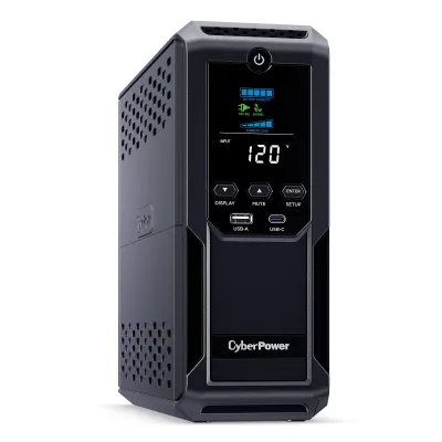 CYBERPOWER - CP1350AVRLCD3 - 1350VA/815W Line Interactive UPS, Mini-tower, 12 Outlets, AVR, LCD, USB Charging, 3 Yr Warranty