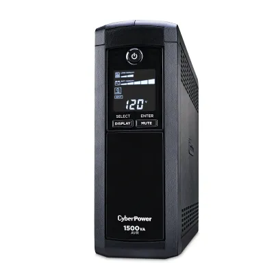 CYBERPOWER - CP1500AVRLCDTAA - 1500VA/900W Line Interactive UPS, Mini-tower, 12 Outlets, AVR, LCD, Serial/USB, TAA Compliant, 3 Yr Warranty