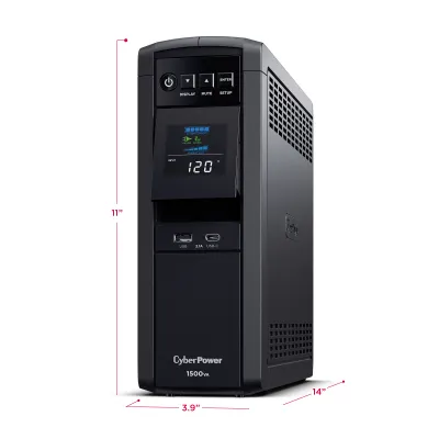 CYBERPOWER - CP1500PFCLCD - 1500VA/1000W, PFC Sine Wave Mini-tower UPS, 12 NEMA 5-15R, NEMA 5-15P, USB, Relay, SNMP, 3 Yr Wty