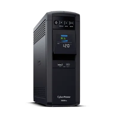 CYBERPOWER - CP1500PFCLCD - 1500VA/1000W, PFC Sine Wave Mini-tower UPS, 12 NEMA 5-15R, NEMA 5-15P, USB, Relay, SNMP, 3 Yr Wty
