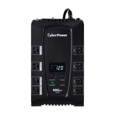 CYBERPOWER - CP685AVRLCD - 685VA / 390W UPS with LCD Status Panel, Office Software, Auto Shutdown and Automatic Voltage Regulation, USB Connectivity