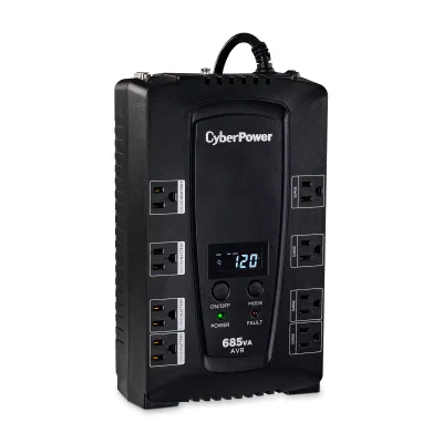 CYBERPOWER - CP685AVRLCD - 685VA / 390W UPS with LCD Status Panel, Office Software, Auto Shutdown and Automatic Voltage Regulation, USB Connectivity