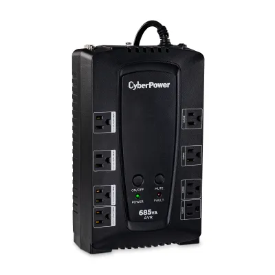 CYBERPOWER - CP685AVRG - 685VA/390W Compact UPS, AVR, NEMA 5-15P, 6 Ft Cord, 8 NEMA 5-15R, USB, Serial, PowerPanel Personal, 3 Year Warranty