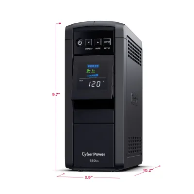 CYBERPOWER - CP850PFCLCD - 850VA/510W Line Interactive UPS, Sine Wave, Mini-tower, 10 NEMA 5-15R Outlets, NEMA 5-15P Plug w/5 Ft Cord, AVR, LCD, Serial/USB, 3 Yr Warranty