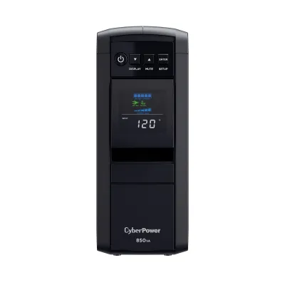 CYBERPOWER - CP850PFCLCD - 850VA/510W Line Interactive UPS, Sine Wave, Mini-tower, 10 NEMA 5-15R Outlets, NEMA 5-15P Plug w/5 Ft Cord, AVR, LCD, Serial/USB, 3 Yr Warranty