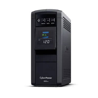 CYBERPOWER - CP850PFCLCD - 850VA/510W Line Interactive UPS, Sine Wave, Mini-tower, 10 NEMA 5-15R Outlets, NEMA 5-15P Plug w/5 Ft Cord, AVR, LCD, Serial/USB, 3 Yr Warranty
