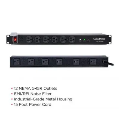 CYBERPOWER - CPS1215RMS - 1800 J, 120 V, 12 NEMA 5-20R (6 front, 6 rear), 15 ft cord, 3 year warranty