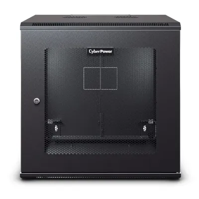 CYBERPOWER - CR12U61003 - 12U 19" Wall Mount Enclosure, 600mm wide, 600mm deep, hex perforated metal door, side panels, locking doors/side panels, black, 132lbs (60kg) loading capacity, 5 year warranty