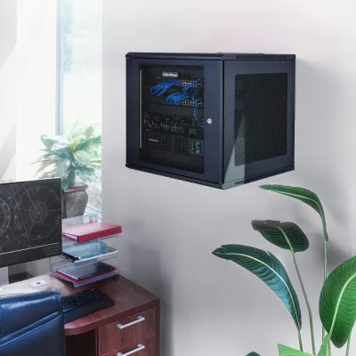 CYBERPOWER - CR12U61003 - 12U 19" Wall Mount Enclosure, 600mm wide, 600mm deep, hex perforated metal door, side panels, locking doors/side panels, black, 132lbs (60kg) loading capacity, 5 year warranty