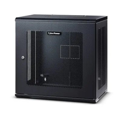 CYBERPOWER - CR12U61003 - 12U 19" Wall Mount Enclosure, 600mm wide, 600mm deep, hex perforated metal door, side panels, locking doors/side panels, black, 132lbs (60kg) loading capacity, 5 year warranty